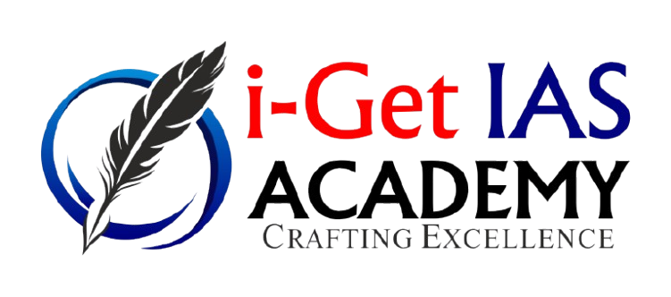 iGet IAS Academy logo with blue quill and circular emblem